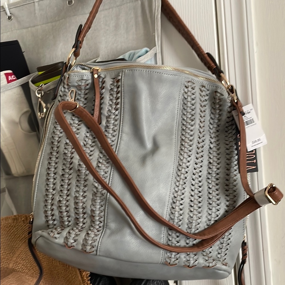 Elegant Gray and Brown Shoulder Bag